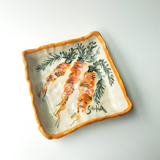 Square Handbuilt Plate - Carrot Bouquet