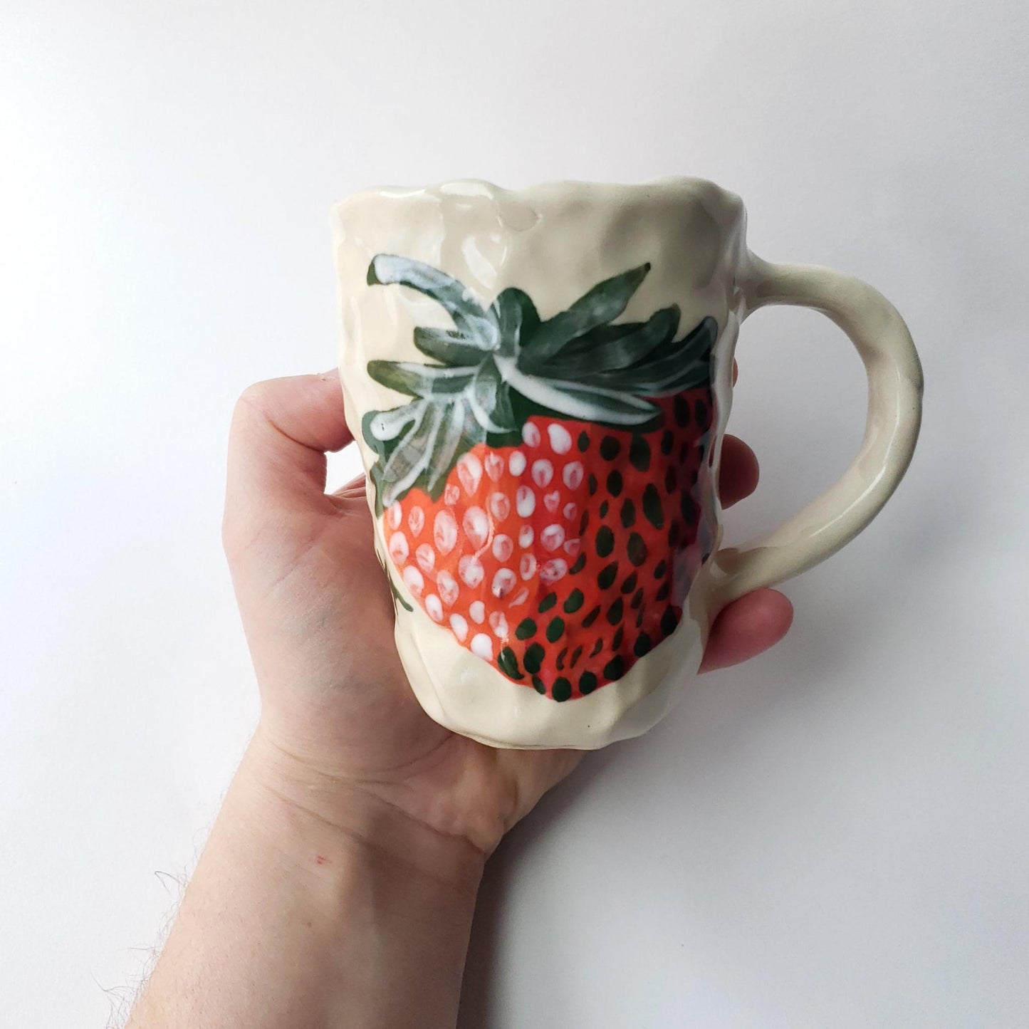 Coil-built Mug- Strawberry Portrait