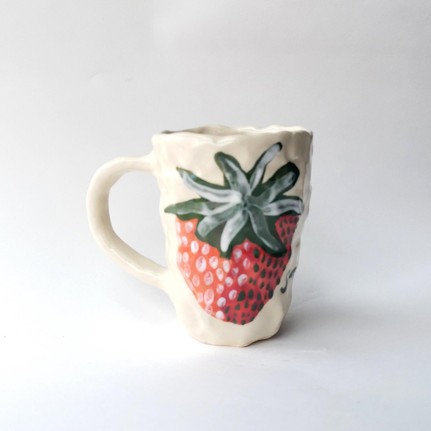 Coil-built Mug- Strawberry Portrait