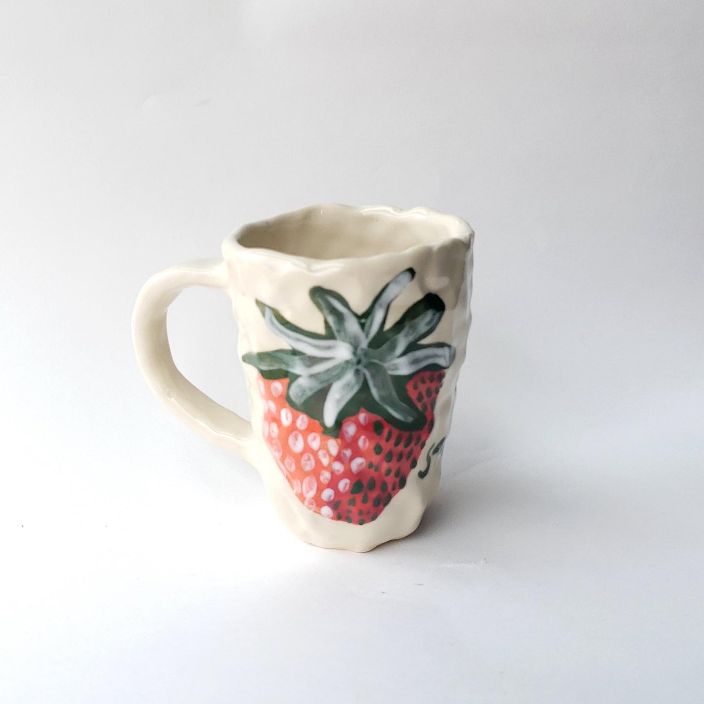 Coil-built Mug- Strawberry Portrait