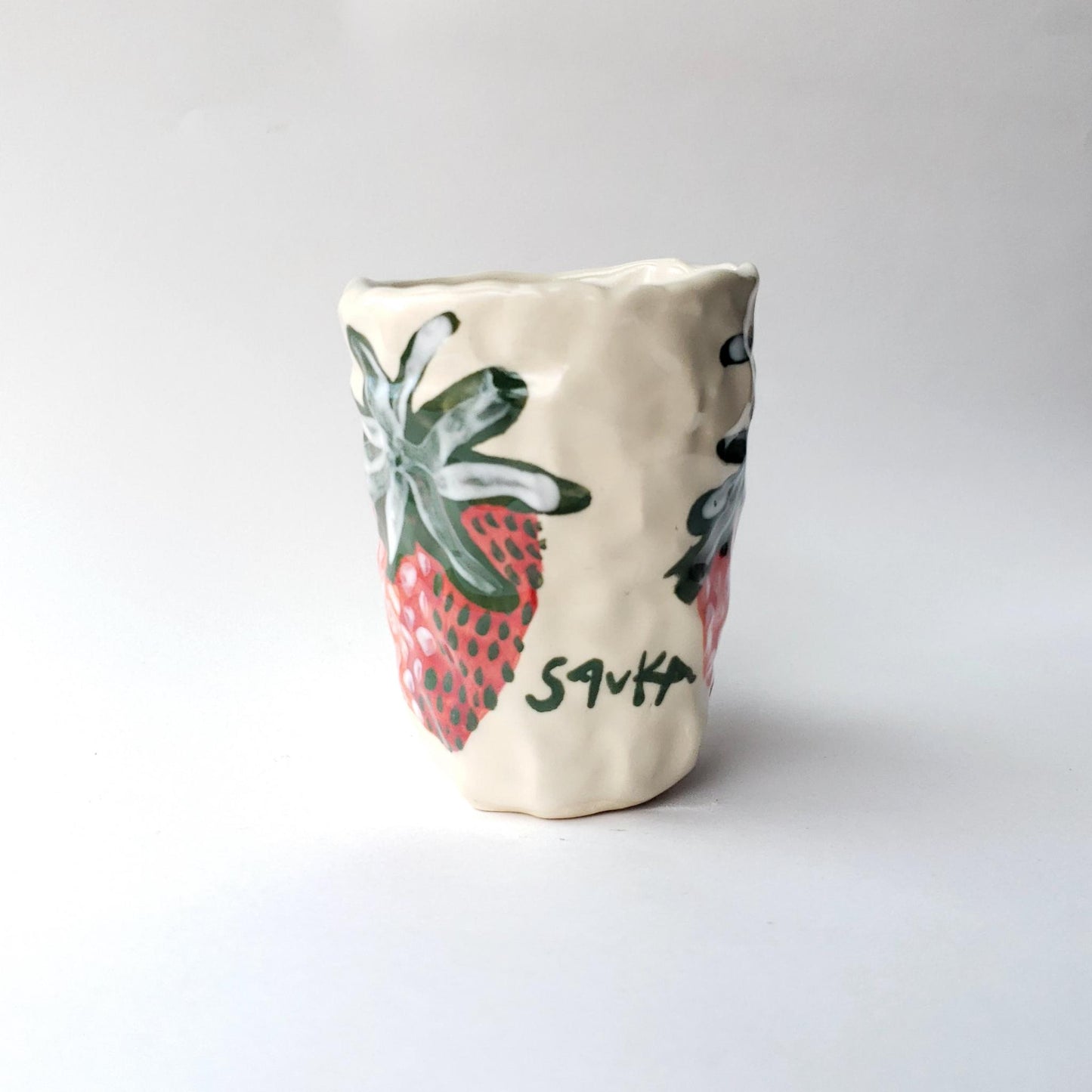 Coil-built Mug- Strawberry Portrait